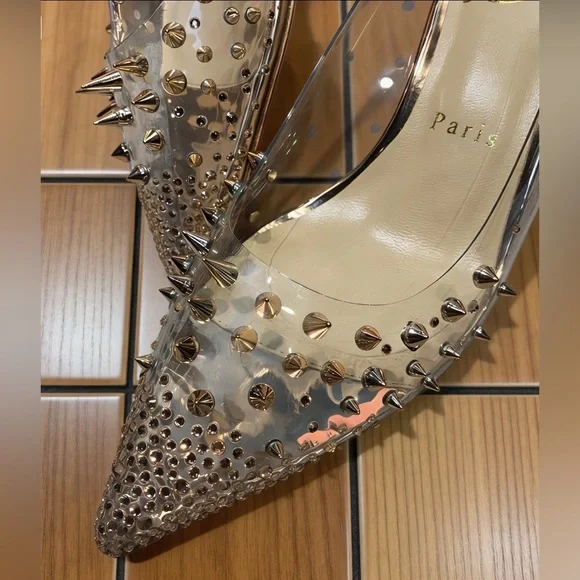 Christian Louboutin PVC Studded Spiked Red Sole Pumps - Picture 3 of 5